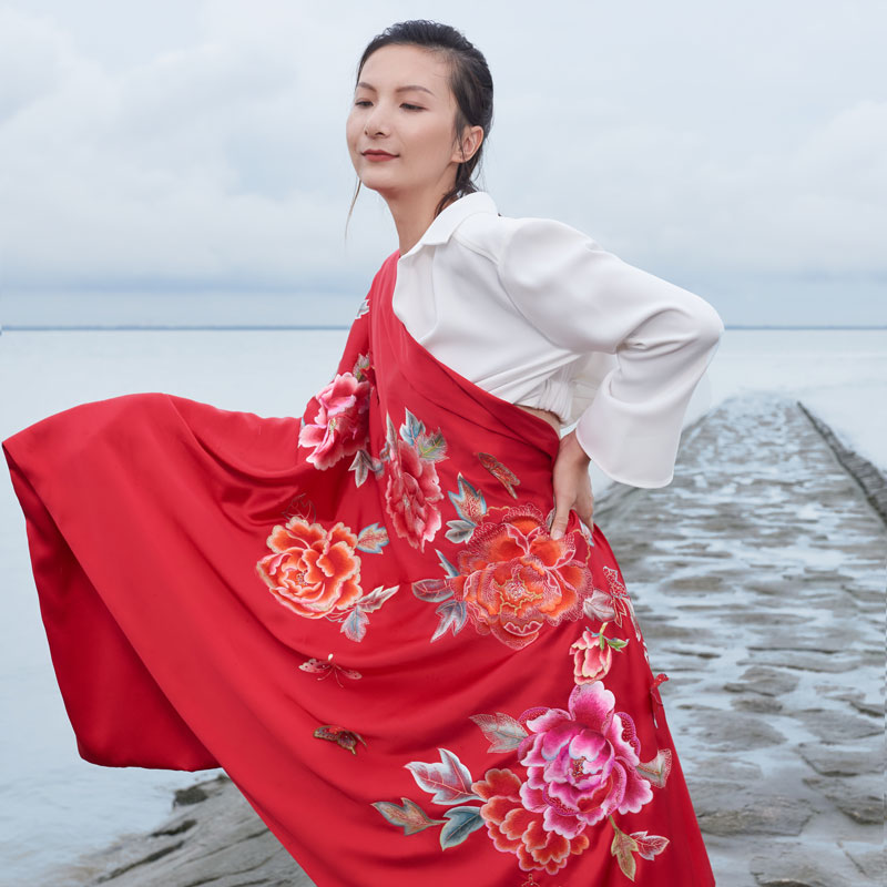 真絲臻品刺繡披肩 高級定制&middot;國色天香