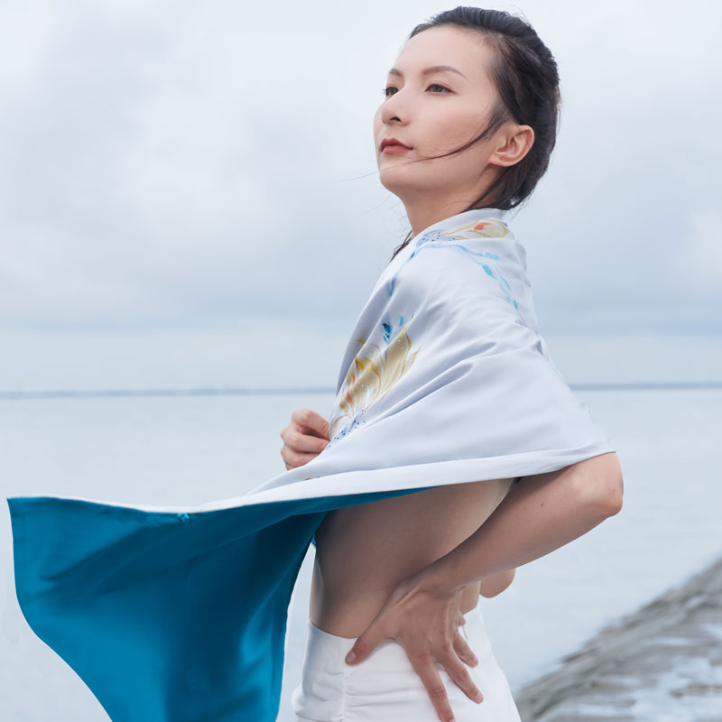 真絲臻品手工彩繪披肩&middot;海上玉蘭