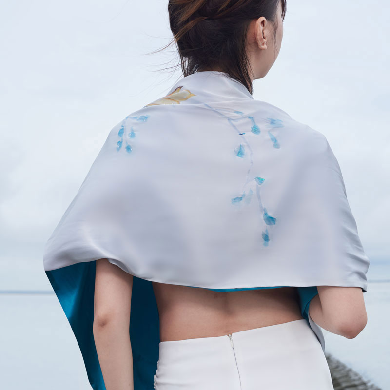 真絲臻品手工彩繪披肩&middot;海上玉蘭